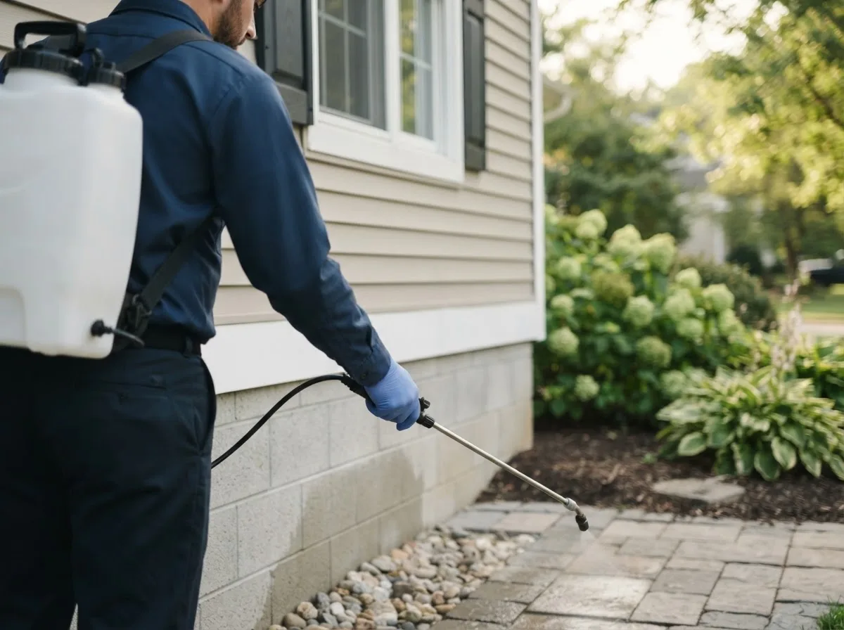 Pest control technician inspecting a home in Thurston, NE